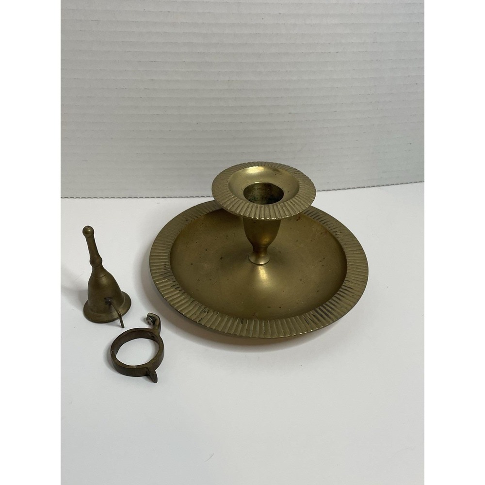 Vtg Commodore Solid Brass Chamber Round Base Candle Stick Holder W/ Snuffer